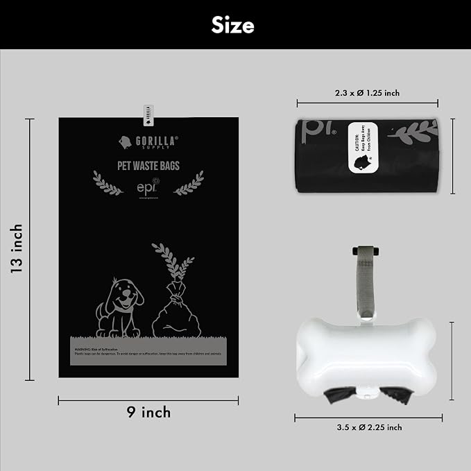 GORILLA SUPPLY Dog Poop Waste Bags with Dispenser and Leash Tie, 9" x 13", Black, 1000 Count - Image 6