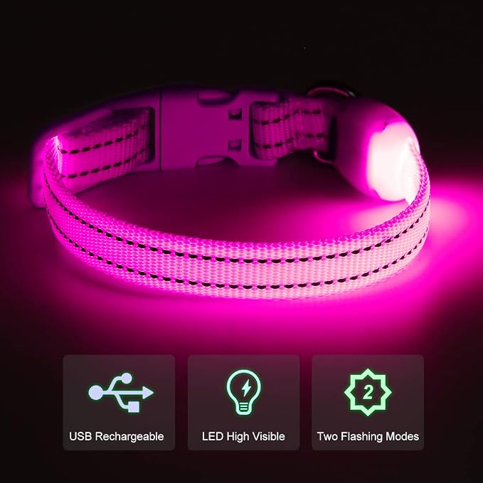 Light Up Dog Collar for Small Dogs - LED Dog Collar Rechargeable Adjustable Puppy Collars, Glow in The Dark Dog Lights for Night Walking & Camping (X-Small, Pink) - Image 5