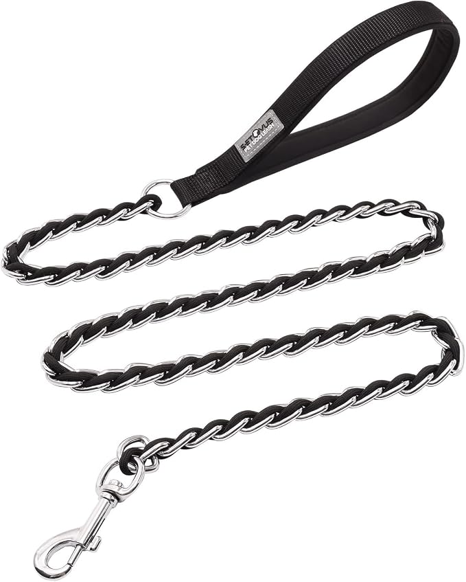 S-ETOVUS-Chain Dog Leash, Bite-Proof Metal Leash, with Padded Handle | Three Sizes 7.25FT/5.2FT/4FT, Woven From Nylon Rope And Chain, Durable And Bite-Resistant, Comfortable With Padded Handles by S-ETOVUS