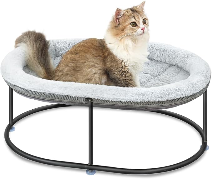 Zoratoo Elevated Cat Hammock, Fluffy Cuddle Cat Bed for Multiple Cats | Portable Raised Pet Bed, Sturdy Metal Frame, Detachable Washable Cover, Oval Shape Cuddle Bed for Sleeping Kittens by Zoratoo