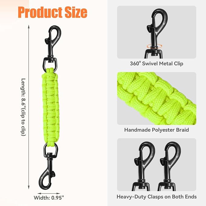 Dog Collar Safety Clip, Collar Companion, Handmade Backup Safety Strap, Double-Ended Clip Leash Connector, Suitable for Dog Harnesses, Prong, Pinch Collars (Fluoro Green, 1 Pack) - Image 3