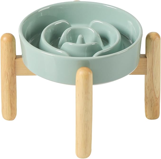 Havniva Elevated Slow Feeder Dog Bowls, Ceramic Dog Bowl Slow Feeder | 0.9 Cups Raised Slow Feeding Bowl for Small Breed, Puzzle Dog Food Bowl with Wooden Stand, Non-Slip, Anti-Choking by Havniva