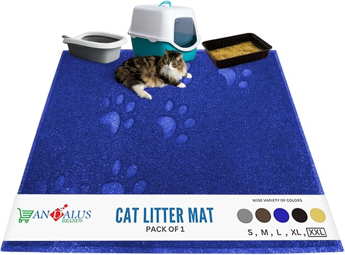 Andalus Jumbo Cat Litter Mat, Pack of 1 - Waterproof, Non-Slip & Easy to Clean Cat Litter Box Mat for Extra Efficient Pet Litter-Trapping, Blue (47” X 35”) by AndalusBrand