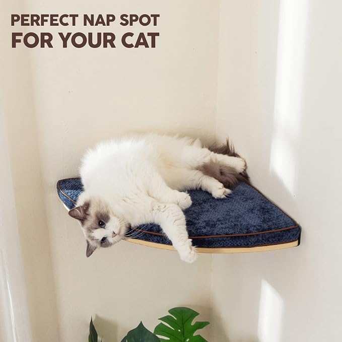 Wall Mounted Corner Cat Bed - Cat Shelf with Comfortable Cushion - Minimalistic Cats Furniture for Indoor Cats - Climbing Perch for Wall,Cream - Image 2