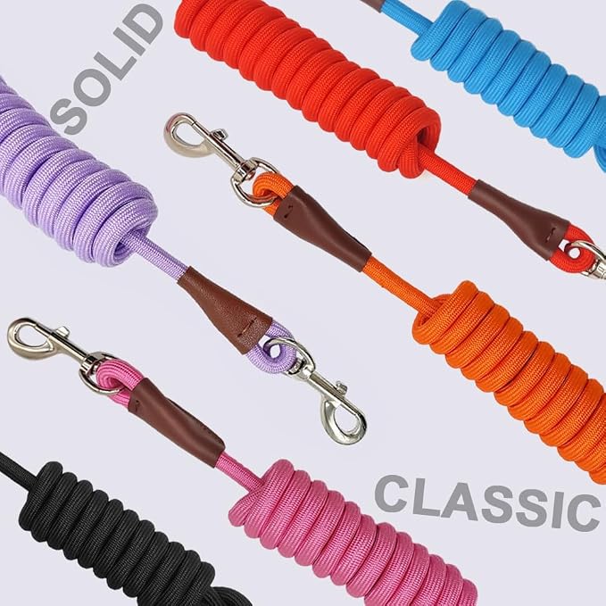 MayPaw 4/6 /8/10 FT Dog Leash, Classic Solid Colors, Strong Nylon Rope Dog Leash Reinforced with Leather Tailor Connection Heavy Duty Silver Clasp (Black, 4ft*1/2") - Image 5