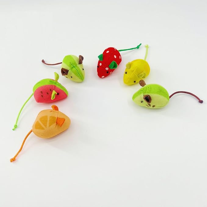 Catnip Cat Mice Toys Interactive Mouse Cat Toy for Indoor Adult Cats Kitten Kitty Baby Cat Chew Exercise Toy Fruit-Shaped Mice Cat Toy Set - 5PCS - Image 4