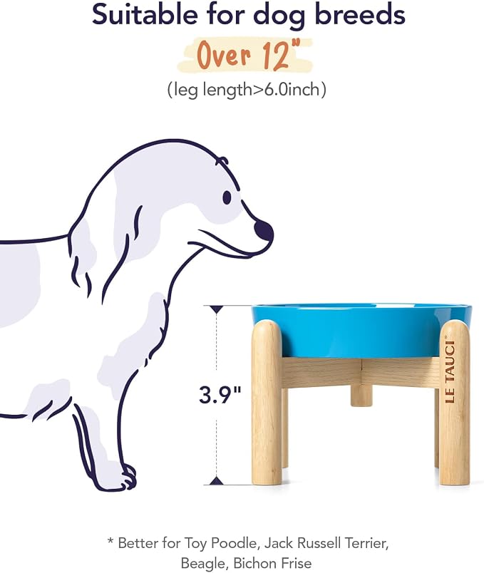 LE TAUCI Ceramic Slow Feed Dog Bowls, Elevated for Small Breeds, 6 inch, Blue, Non-slip - Image 5