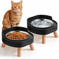 Elevated Cat Bowls, 2P Raised Cat Food and Water Bowl Set for Indoor Cats, Splash Proof with 2 Stainless Steel Pet Food Bowls for Cats ＆ Puppies, Whisker Friendly and Dishwasher Safe - Black by HIAIEVIY