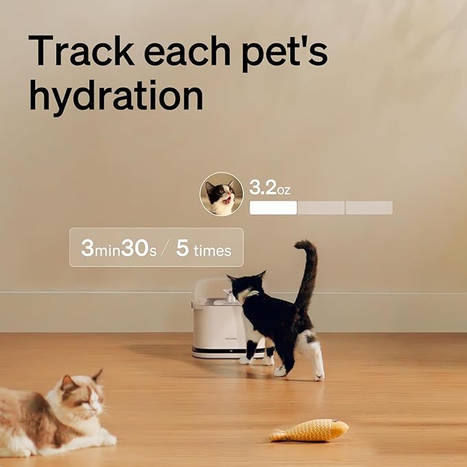 PETLIBRO Cats Water Fountain for Multi Cats, Cat Fountain with RFID Recognition Each Pet, 3L/101oz Pump-Free Cat Water Fountain Stainless Steel Tray, 2.4G Wi-Fi APP Pet Water Fountain x2 Collar Tags - Image 2