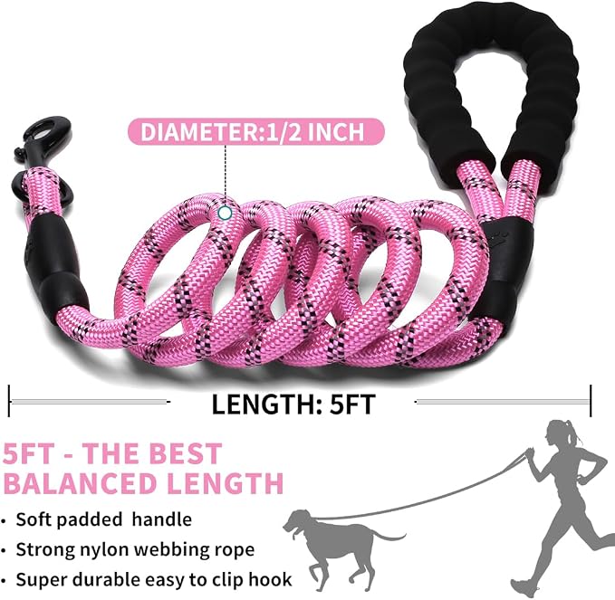 COOYOO Dog Leash 6 FT Heavy Duty - Comfortable Padded Handle - 1/2 inch Reflective Dog Leash for Medium Large Dogs with Poo Bag Dispenser - Image 5