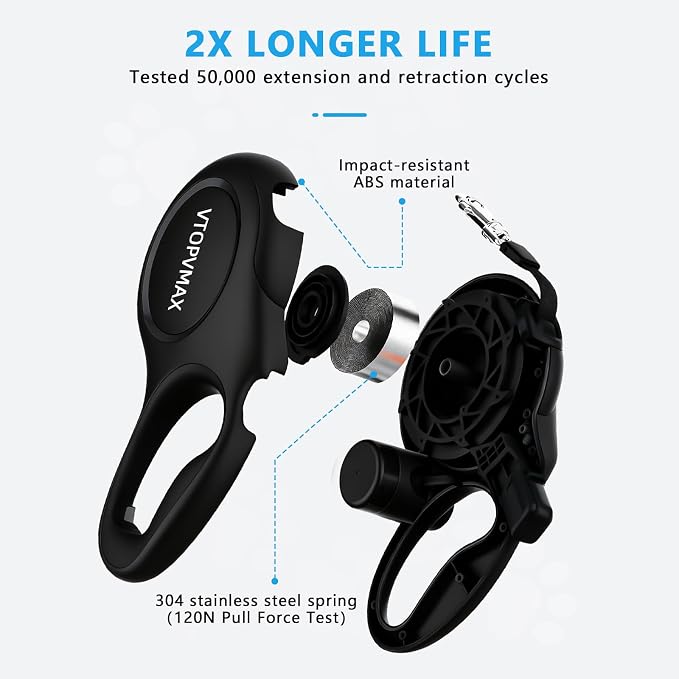 26Ft Retractable Dog Leash for Medium/Large Dogs up to 110lbs, Strong Heavy Duty Retractable Leash with Chew-Proof Cable, 360 Tangle Free, One Hand Brake Lock & Poo Bag Holder (Black) - Image 4