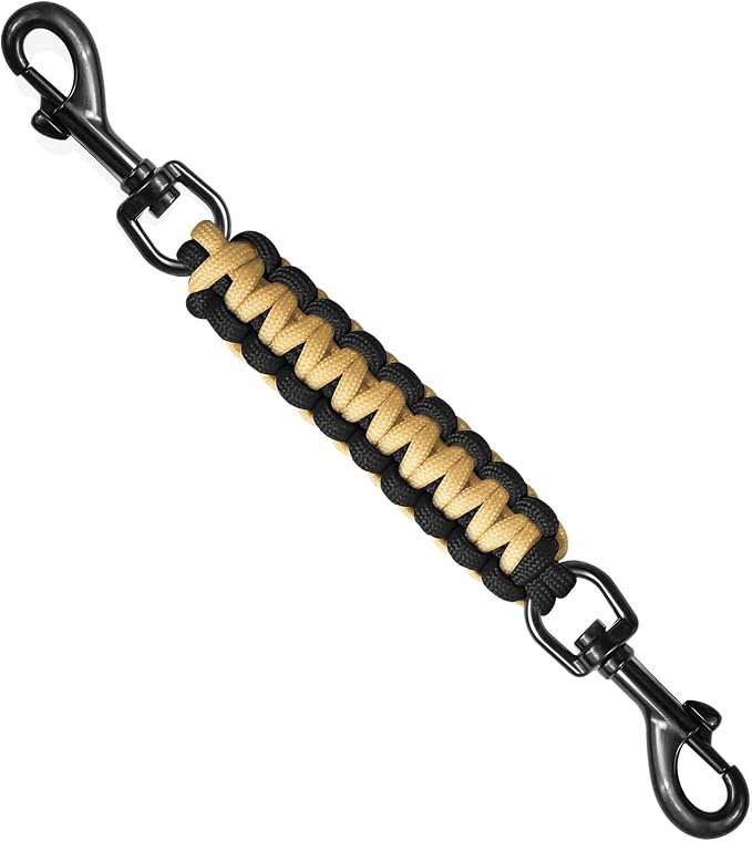 Dog Collar Safety Clip, Collar Companion, Handmade Backup Safety Strap, Double-Ended Clip Leash Connector, Suitable for Dog Harnesses, Prong, Pinch Collars (Black,Gold, 1 Pack) by Unknown