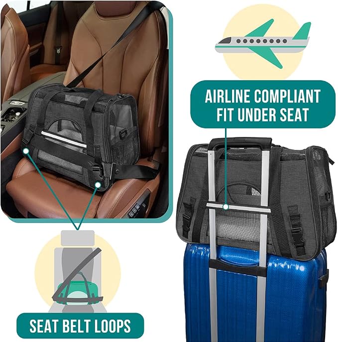 PetAmi Airline Approved Pet Carrier Cats Small Dogs, Small Heather Charcoal | Soft Sided TSA Travel Bag, Sherpa Bed, Breathable Mesh Ventilation, Collapsible Bowl, Fits Under Seat, Up to 18 lbs - Image 6