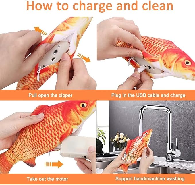 Tocirelo Cat Toys for Bored Indoor Adult Cats - Interactive Cat Toy Catnip | Catnip Kicker Toy for for Indoor Cats，Moving Kitten Kicker Self Play, 11" Electric Flopping Fish for Boredom Kitty Exercise - Image 5