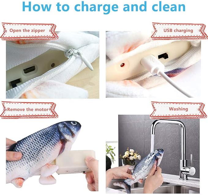 Tocirelo Cat Toys Interactive Flopping Fish with Catnip, Kitten Kicker Toy | 2Pack Interactive Motion Activated Cat Toys for Indoor Cats Self Play, 11" Automatic Floppy Fish Bored Kitty Enrichment - Image 5