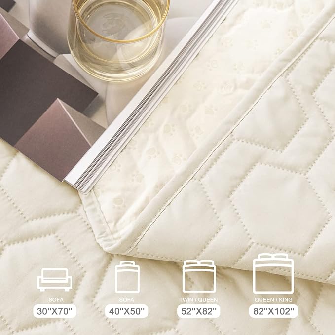 Tcksstex Waterproof and Anti-Slip Dog Bed Cover and Pet Blanket Sofa Pet Bed Mat ，car Incontinence Mattress Protectors Furniture Couch Cover for Most Cats Dogs, Pets（82x102-Ivory） - Image 6