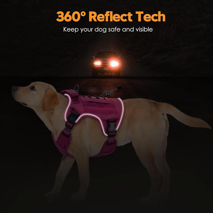 Heavy-Duty Tactical Dog Harness for Large Dogs, No Pull Adjustable Reflective Pet Vest with Molle System, K9 Military-Grade Control for Service Training, Outdoor & 10+ Breeds, Pink, XX-Large - Image 5