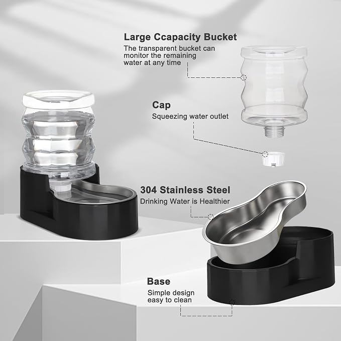 RIZZARI 4L Gravity Cat Water Dispenser:Spill Resistant for Apartments | No Filter Required/Leak-Resistant Design/Easy to Refill,Easy to Clean/Stable Anti-Tip Base/Food-Grade Materials - Image 3