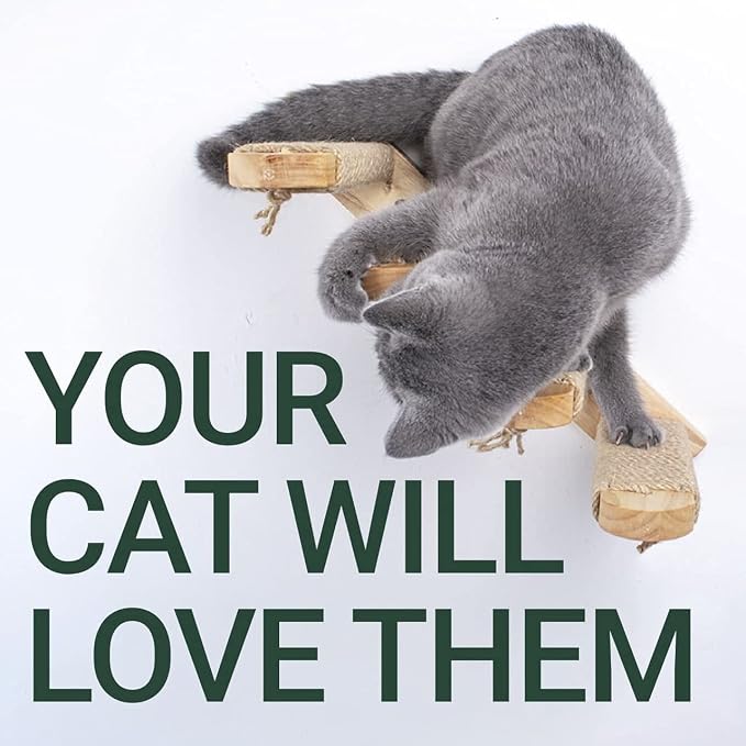 Skywin Cat Wall Steps - Solid Rubber Wood Cat Stairs Great for Scratching and Climbing - Easy to Install Wall Mounted Shelves for Playful Cats (Wood, Right-Left) - Image 2