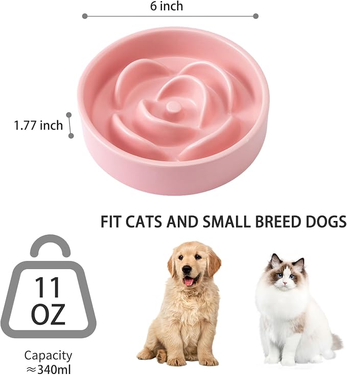 6'' Ceramic Slow Feeder Dog Bowls - Petal Shape Modern Dog Food Dish for Cats and Small Breed Dogs, Puzzle Maze Bowl to Slow Down Eating, Anti-Gulping, Dishwasher & Microwave Safe, Pink - Image 3