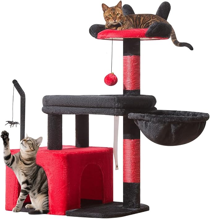 Taoqimiao 32.2in Cat Tree with Toy, Small Cat Tower for Indoor Cat, MS043BR | Easy assembly, Sturdy, Multi Level, Easy Clean, Cozy Condo, Perches, Baskets, Suitable for Kittens and Adult Cats - Image 8