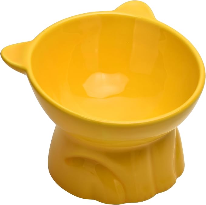 Elevated Cat Food Bowl,9 Oz Ceramic Raised and Tilted Water Bowl,Anti Vomiting and Protect Pets Spines Dishes for Fat Faced Cat, Indoor Cats,Kitten,Small Dog (Green) - Image 5