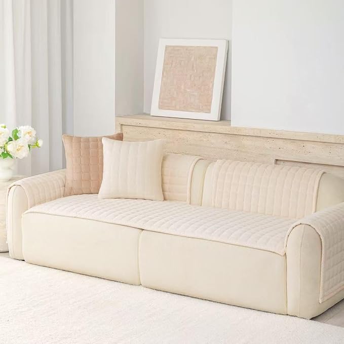 Velvet Washable Couch Cover for Dog,L Shape Sofa Cover for Pets. | 27.6"x82.7",White,Sectional Couch Cover,Soft Velvet,Non-Slip,Furniture Protector,quilted - Image 4