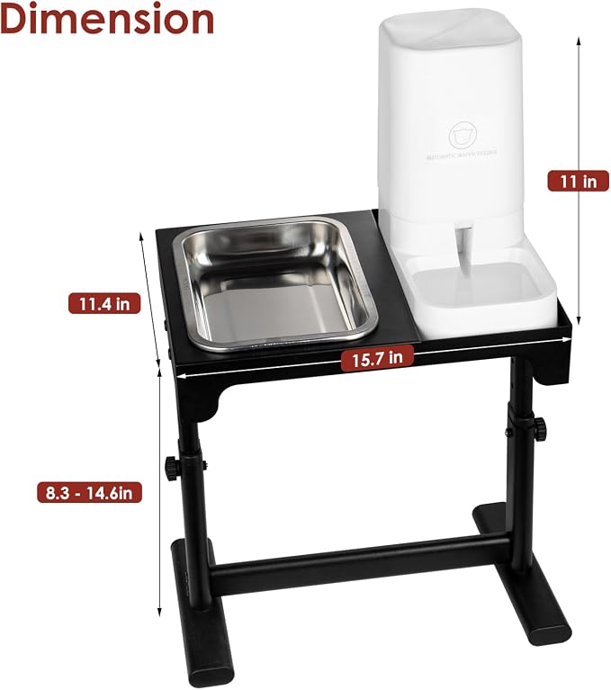 Elevated Dog Bowls with Water Dispenser and 304 Stainless Steel Bowl, Adjustable to 6 Heights, 2.75" to 14.6", Raised Dog Food Bowls for Small, Medium & Large Sized Dogs, Tilted Angle - Image 6