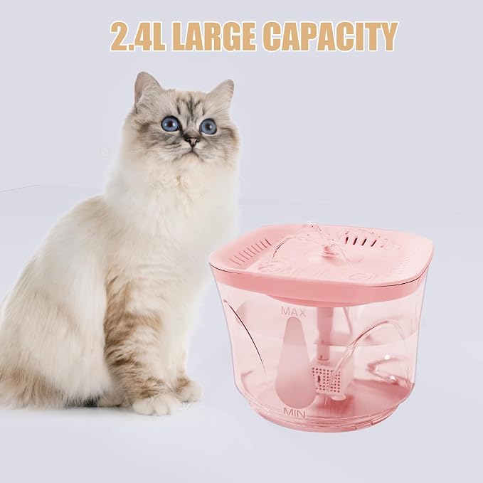 Cat Water Fountain, 2.4L/2.5QT Capacity, Pink | Ultra Silent Pet Drinking Fountain for Cats and Small Dogs, Indoor Water Fountain, with Replacement Filters - Image 6