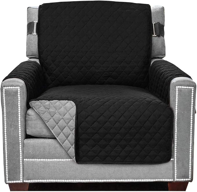 Sofa Shield® Couch Chair Slip Cover for Dogs with Strap, Black Gray | Reversible Furniture Protector, Stain and Tear Resistant Cushion Cover, Machine Washable Slipcover for Pets, Cats 70 inch by SofaShield