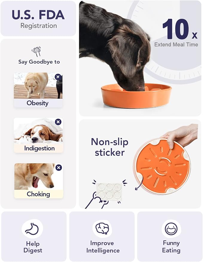 LE TAUCI Slow Feeder Dog Bowls Ceramic,3 Cups Slow Feeding Dog Bowl Medium Large Breed, Pet Bowl for Fast Eaters, Puzzle Pet Dishes,Sun Orange - Image 3