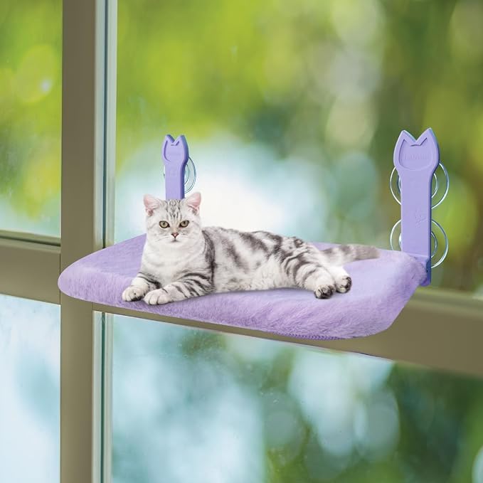 2 Pack Cat Window Perch,Cat Window Hammock Cordless Foldable Window Bed with 4 Large Strong Suction Cup,Reversible Cushion Cover,Metal Frame Easy to Adjust Window Seat Holds up to 40lbs(Purple) - Image 7