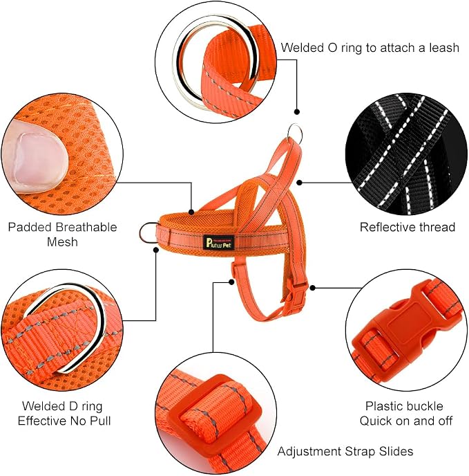 Plutus Pet No Pull Dog Harness for Medium Sized Dog, Breathable Mesh Padded | Adjustable Reflective with Handle, Escape Proof, Quick Fit Pet Vest, Front Clip, for Training and Walking, Orange, M - Image 2