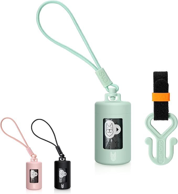 SVD.PET Retractable Dog Poop Bag Dispenser and Waste Bag Holder Kit, Green | Lightweight, Stretchy Strap Fits Any Dog Leash, Leak-Proof Bag Starter Roll Included, Dog Essentials for Walking and Travel by SVDPET