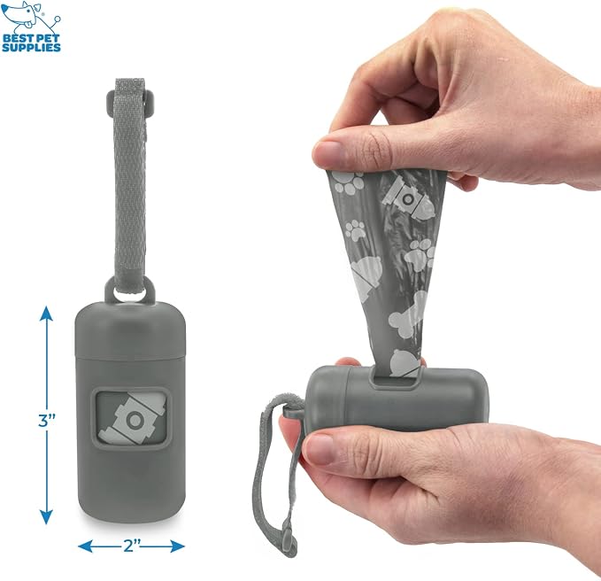 Best Pet Supplies Dog Poop Bag Holder Leash Attachment with Reusable Dispenser for Travel, Walking, Park, and Outdoor Use, Durable with Clip-On - Gray, Pack of 2, Plastic Dispenser w/30 Bags - Image 4