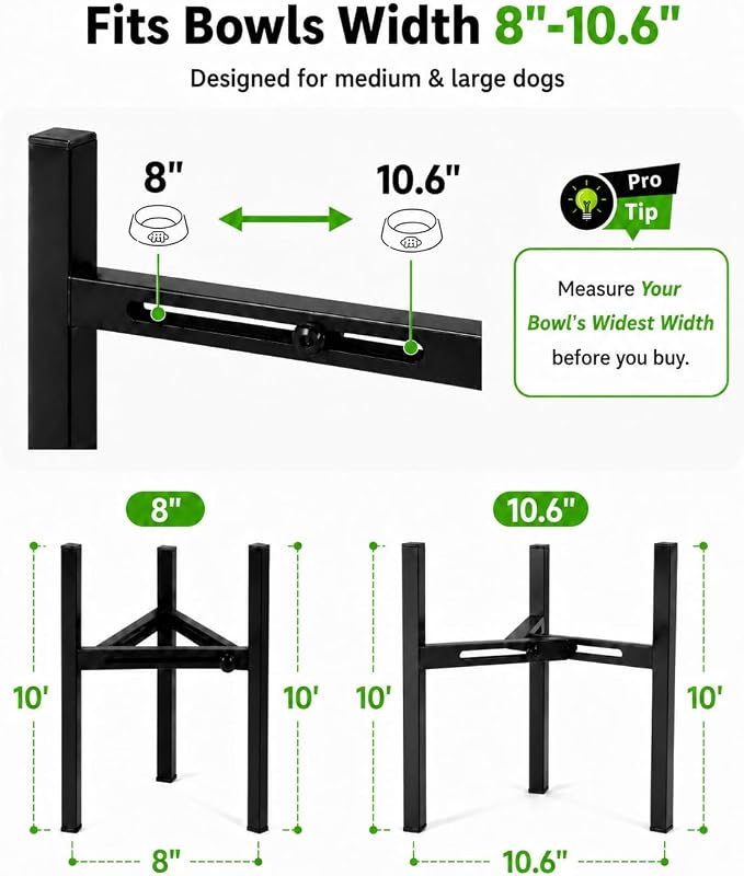 Adjustable Width Dog Bowl Holder - Single Bowl Feeder for Medium to Large Breed Dogs, fits Bowls from 8-11 inches, Sturdy Metal Construction, Ergonomic Design (Bowl not Included) (1-Pack) - Image 7