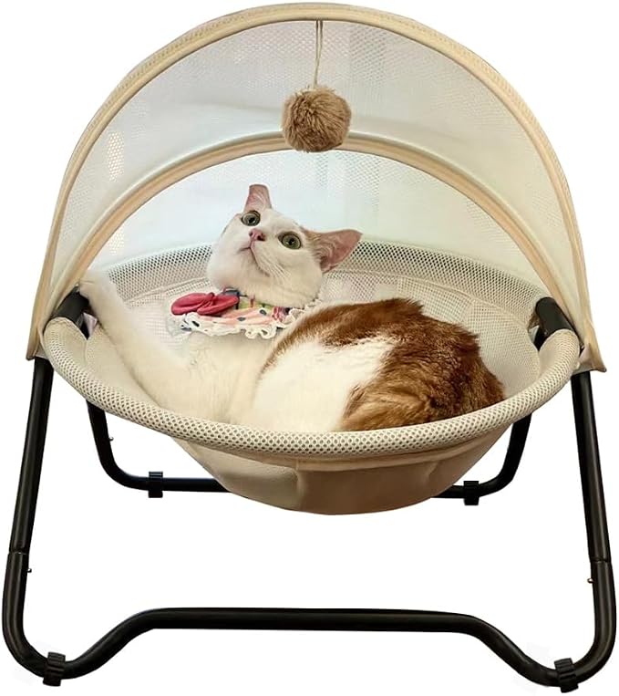 Cat Bed, Pet Hammock Bed for Cats and Dogs, Comfortable and Breathable Elevated Cat & Dog Nest, Easy to Assemble, Cover Removable and Washable, Suitable for Indoor and Outdoor Use (Cream) by ROGSOUTH