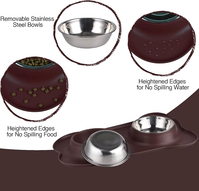 Dog Bowls 2 Stainless Steel Bowl for Pet Water and Food Feeder with Non Spill Skid Resistant Silicone Mat for Pets Puppy Small Medium Cats Dogs - Image 3