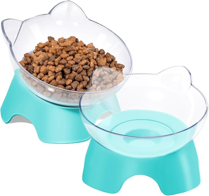 MILIFUN Raised Cat Food Bowls with Stand, Cat Dishes for Food or Water, Cats Tilted Bowl, Pet Dish with Stand (Blue Double Bowl) by Milifunpets