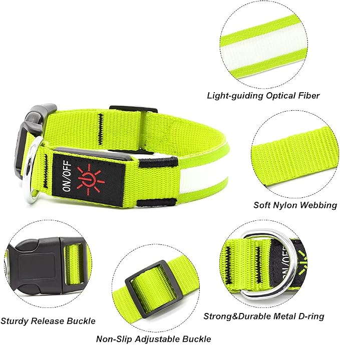 Illumifun LED Dog Collar, USB Rechargeable Light Up Dog Collar Glow in the Dark (Green, Medium) - Image 3