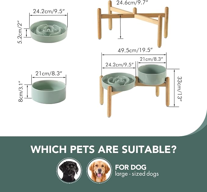 Havniva Elevated Slow Feeder Dog Bowls, Ceramic Dog Bowl Slow Feeder Set | 3.2 Cups Raised Slow Feeder Dog Bowl for Large Breed, 8.2” Dog Water Bowl with Wooden Stand, Puzzle Dog Food Bowl, Non-slip - Image 2
