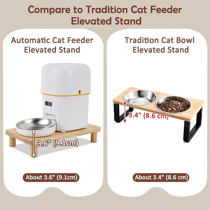 SZEE Cat Food Stand, Elevated Cat Feeder Stand for Automatic Feeder & Bowls | Lifted Cat Food Table Station, Raises Feeder/Bowl by 2 3/8", Relieves Spine and Joints Noticeably on Pets - Solid Pine Wood - Image 5