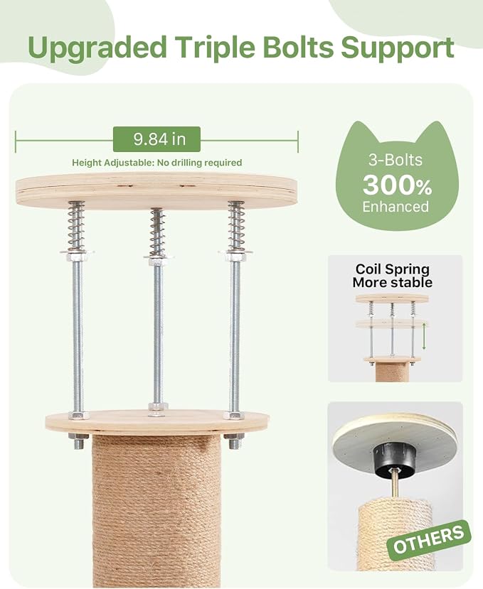 4 Level Floor to Ceiling Cat Tree,55-115in Adjustable Height Tall Cat Tower | Space-Saving Design, Heavy Duty Plywood Cat Pole with Jump Platform, Hammock & Capsule - Image 3