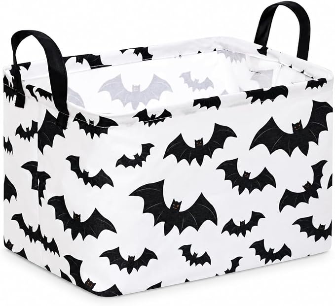 Halloween Batman Basket Gothic Bat Storage Kids Toy Organizer Room Decor | Collapsible Waterproof Kids Laundry Basket With Handles,Multi-scene Organizer for Home Bedroom,Black Bats Gift Bin by Unknown