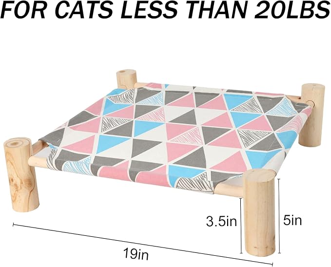 Patas Lague Cat Hammock Bed Small Eleveted Dog Bed 19x19 in Triangle | Brethable Wooden Pet Bed, Cooling Rabbit Cot, Outdoor Cat Furniture For Summer - Image 4