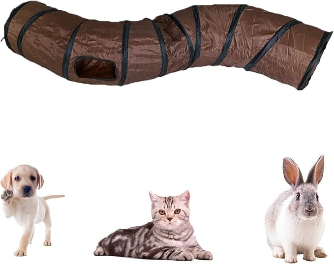 iCAGY Cat Tunnel Toys for Indoor Cats Kittens Rabbits, Pet Toy Play Tunnels | Interactive Crinkle Pop Up Tunnel Toys, Relieve Cat Boredom, Brown 47" Shape S - Image 3