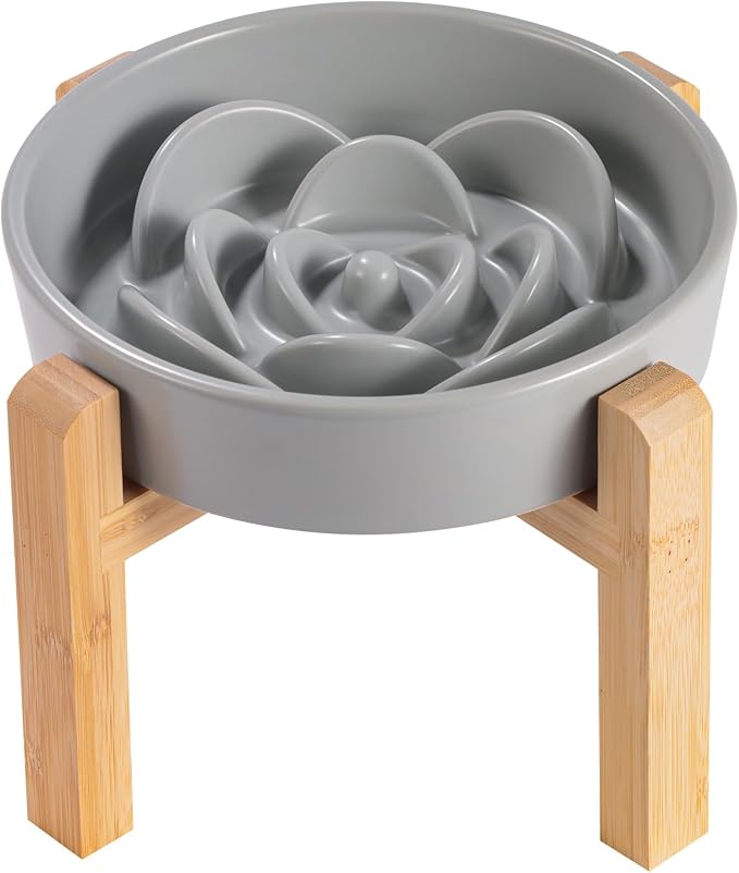 8.26 in Grey Dog Bowl Slow Feeder Ceramic for Medium and Large Breed,Elevated/Raised Slow Feeding Dog Food Water Dish Heavy Weighted,Puppy Dish for Fast Eaters,Puzzle Eating Bowl Modern Maze by PetGettingMuchHeathier
