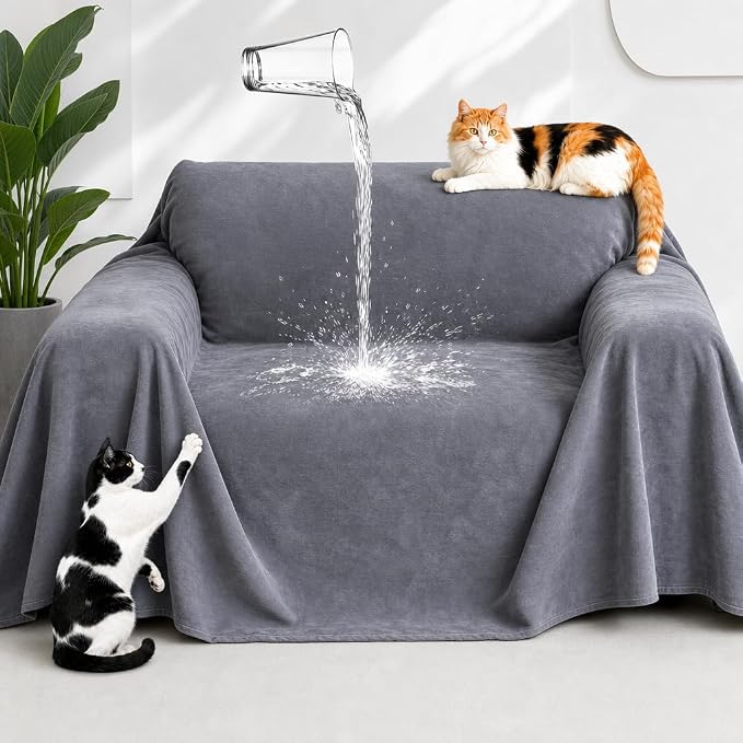 Loiion Cat Scratch Proof Furniture Protector Waterproof Sofa Cover 91"x71" | Pet-Friendly Couch Protector, Anti-Scratch & Anti-Slip Sofa Cover For Cats Dogs Kids, Machine Washable by Loiion