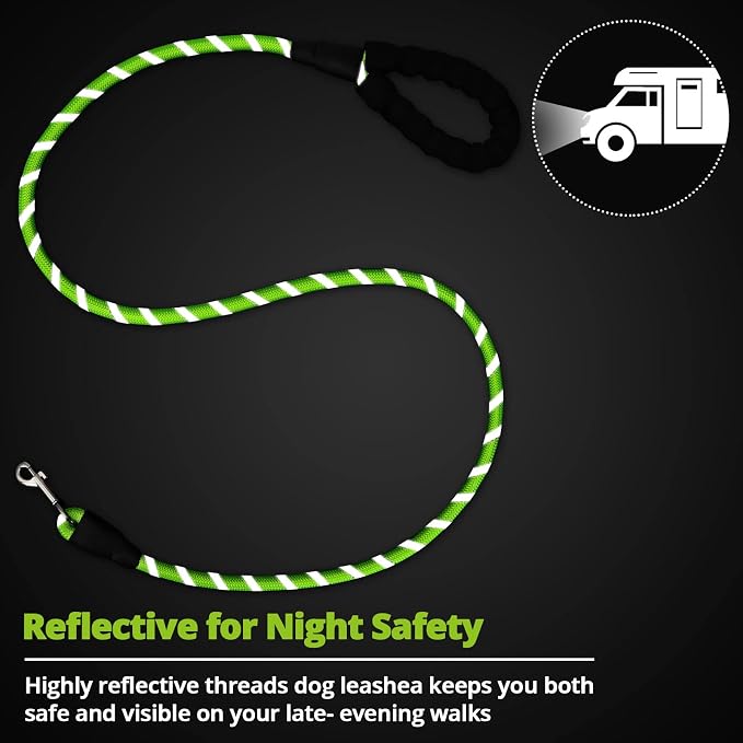 Rope Dog Leash 5 FT: Heavy Duty Leashes with Swivel Lockable Hook Reflective Threads Bungee and Padded Handle - Dog Lead for Large Small Medium Dogs Outside Walking Hiking Green - Image 7