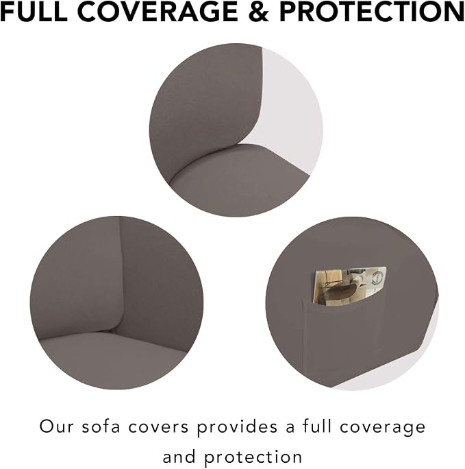 PureFit Stretc Recliner Chair Covers Fleece Soft Couch Covers for Sofa | Taupe 4-Pieces Recliner Slipcover Pocket Couch Protector, Fleece Sofa Cover Washable with Non Slip Elastic Bottom - Image 3